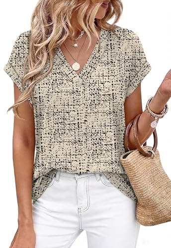 WIHOLL Business Casual Tops for Women Classy Blouses for Women Dressy Casual Short Sleeve Shirts Spring Fashion Clothes Cute Work School Outfits for Teachers Floral Print XL - Image 1