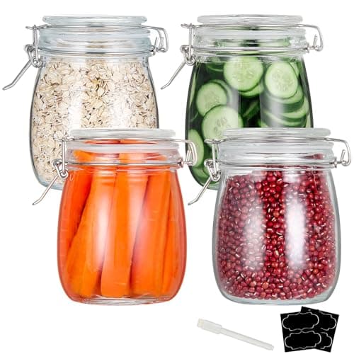 YEBODA 24oz Food Storage Canister Glass Jars with Clamp Airtight Lids and Silicone Gaskets for Multi-Purpose Kitchen Containers - Clear Round (4 Pack) - Image 1