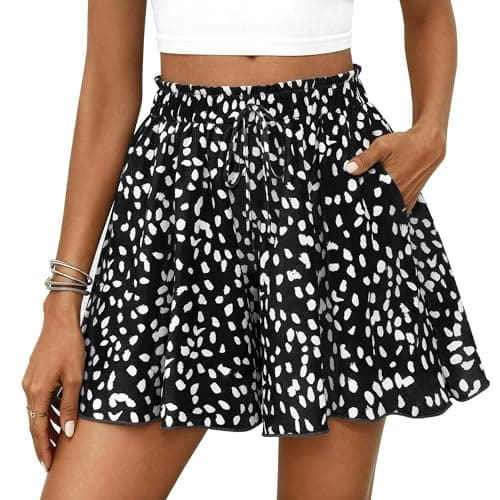 PRETTYGARDEN Women's Flowy Shorts Summer Fashion 2026 Beach Vacation Clothes Casual High Waist Wide Leg Ruffle Shorts (Print Black White,XX-Large) - Image 1
