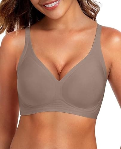 DB MOON Womens Jelly Bras Wireless Seamless Push Up Full Coverage Tshirt Bra No Underwire Supportive Bralette(Light Coffee,S) - Image 1