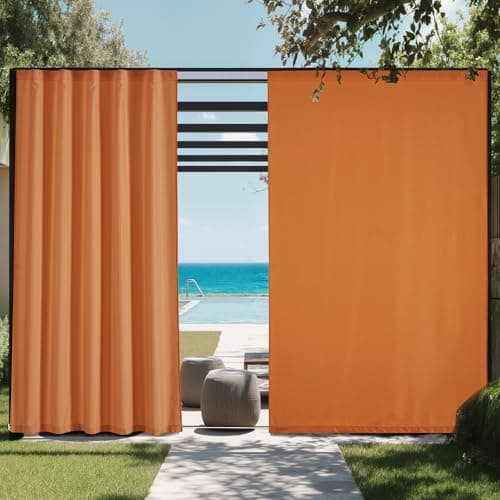 NICETOWN Canvas Outdoor Curtains for Decor 2 Panels, Orange, W52 x L84 per Panel - Waterproof & Windproof Sun Shades with Peel/Stick Top & Back Tab Bottom, Free Rope and 2 Tiebacks - Image 1