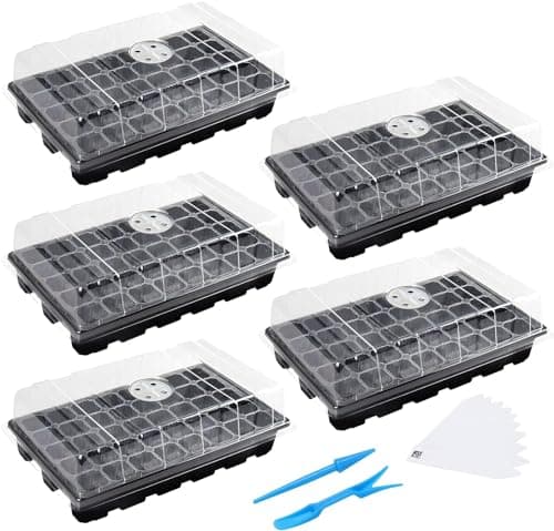 MIXC Seedling Trays Seed Starter Tray, 5-Pack Mini Propagator Plant Grow Kit Greenhouse with Humidity Vented Domes and Base for Seeds' Starting (40 Cells Per Tray, Total 200 Cells), Black - Image 1