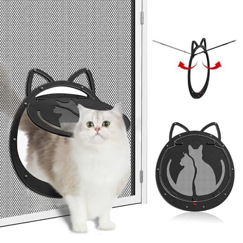 HIDROSIL Cat Door for Screen Door, Inside Openning 10x10x0.5 inch, Patent Desigh Pet Screen Door with Lockable Magnetic Flap for Doggy and Cat Door, Suitable 0-18lb Cats and Small Dogs, Black - Image 1