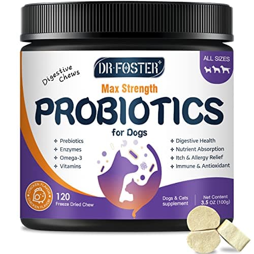 Probiotics for Dogs, Freeze-Dried Dog Probiotics and Digestive Enzymes, Plus Omega-3 for Itchy Skin, 3-in-1 Prebiotics for Digestive Health, Dog Vitamins and Supplements for Immune Health, 120 Bites - Image 1