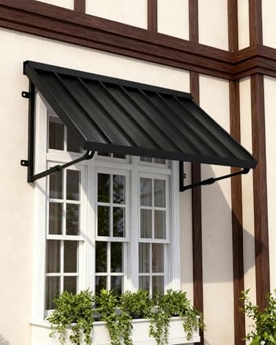 Metal Awning for Door Entrance, 54x24 Inches Adjustable Angle Window Awnings for Patio, Sunsetter Shade Canopy Outdoor Exterior for Front Doors, Windows, Porches, Balconies, Black