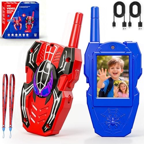 Video Walkie Talkies for Kids, 2 Pack Rechargeable Kids Walkie Talkies with Screen & 5 Voice Changer, Long Range Indoor Outdoor Toys for 3-12 Year Old Boys Girls, Easter Birthday Gifts, Spider - Image 1