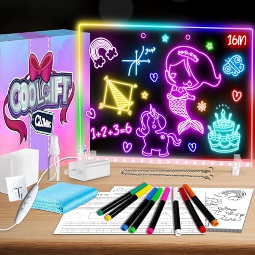 16" Led Drawing Board for Kids with 18 Tracing Pages - 4 Modes & Acrylic Led Note Board with 7 Colors, Light up Magic Boards for Art, Birthday & Valentines Day Gifts for Teenage Girls & Boys, Pink - Image 1