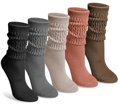 Justay 5 Pairs Slouchy Socks for Women - Slouch Long Crew Knit Boot Athletic Calf Tube Scrunch Socks - Image 1