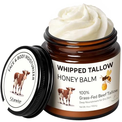 Starwise Beef Tallow for Skin, 100% Grass-Fed Whipped Beef Tallow and Honey Balm, Moisturizer for Face & Body, Natural Formula with Organic Jojoba Oil, Shea Butter for Dry, Sensitive Skin, 4 Oz - Image 1
