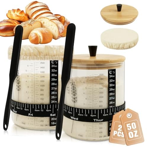 Rakovar 50oz Sourdough Starter Jar, Wide Mouth Sourdough Jar, Large Capacity Sourdough Starter Kit with Lid, Band, Date Tracker, Temp, Sourdough Bread Starter Kit for Perfect Sour Dough(2 Pack) - Image 1