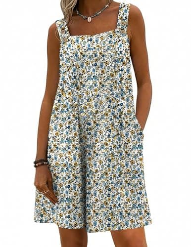 Ekouaer Overalls for Women Boho Romper Floral Sleeveless Jumpsuits Summer Beach Outfits Floral Blue L - Image 1