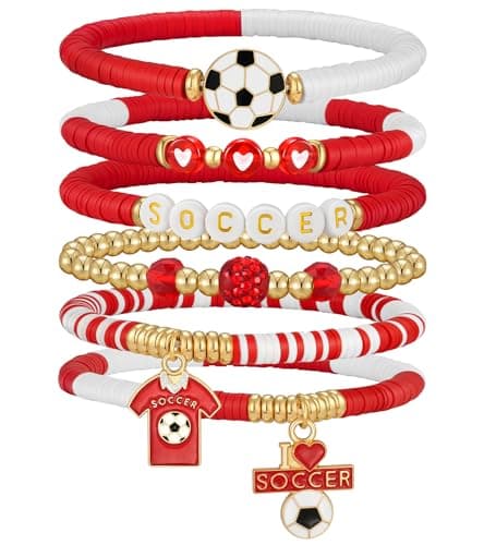 doubgood 2026 World Soccer Cup Stretch Beaded Bracelets Soccer Gifts Football Charm Game Day Fan Bracelets Stackable Sports Jewelry for Canada Fans Gifts for Women Men - Image 1