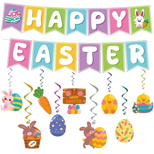 Easter Decorations - 19 Pack Hanging Swirls, Easter Banner - Easter Decorations Garland Easter Accessories Party Favors for Home Door Birthday | Easter Decor - Image 1