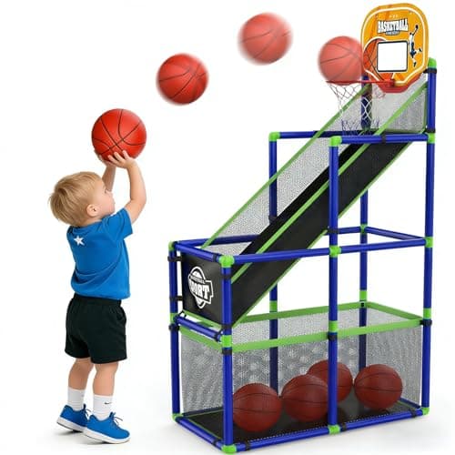 EagleStone Arcade Basketball Hoop Game Indoor, Ajustable Height Indoor Basketball Hoop with 4 Balls Storage Design for Kids,Perfect Sports Outdoor Play Toys for Kids Age 3 to 6 Years - Image 1