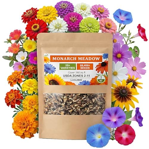Wildflower Seeds Mix (3oz) - 89.400+Seeds - Non-GMO Milkweed Seeds for Monarch Butterflies - 25+Varieties Annual & Perennial Wildflowers Mix - Bulk Flower Seeds for Pollinator Gardens - Image 1