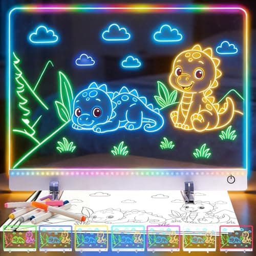 16.8-Inch Led Drawing Board for Kids: Rechargeable Lumiboard LED Drawing Tablet with 7 Colors&3 Dynamic Modes Dry Erase Boards Light Up Drawing Board Toys Birthday Gifts for Grandkids Girls Teens - Image 1