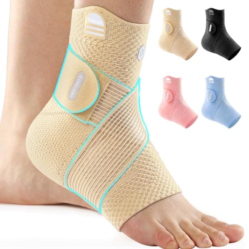 ZOELION Ankle Brace Compression Support with Removable Fishnet Strap, 3D Knit Plantar Fasciitis Relief Achilles Tendonitis Brace, Ankle Compression Sleeve for Pain Relief & Injury Healing, Beige/XL - Image 1