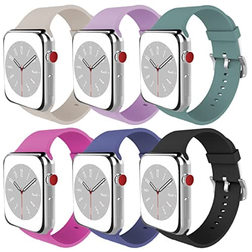 MITERV Compatible with Apple Watch Band 38mm 40mm 41mm Women Men Soft Silicone Sport Strap Replacement Wristbands with Classic Clasp for iWatch Series 8 7 6 5 4 3 2 1 Ultra SE 6Pack - Image 1