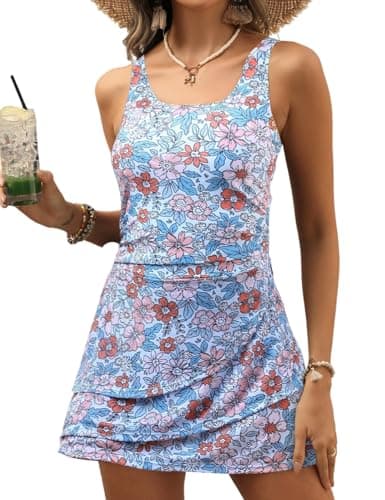 CiCiBird Women One Piece Swimdress Swimsuit Tummy Control Modest Swim Dress Bathing Suits Skirt Swimwear Purple Floral M - Image 1