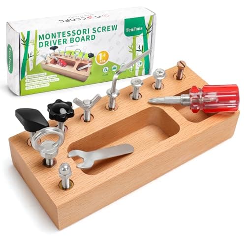 TenFans Montessori Busy Board for Toddlers 3-5 Years, Wooden Screwdriver Activity Board, Fine Motor Skills & Sensory Development Toy, Preschool Learning & Travel - Image 1