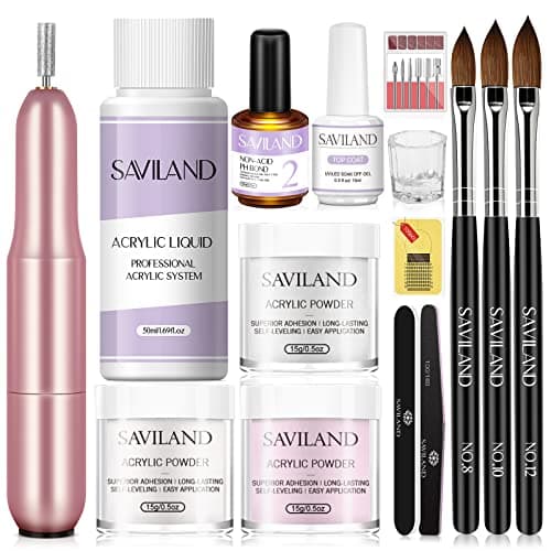 SAVILAND Acrylic Nail Kit with Drill: 3 Colors Acrylic Powder 0.5 oz Each, Nail Liquid, 20,000 RPM Nail Drill, Brushes & All Essential Tools, Nail Kit for Beginners with Everything for DIY Extension - Image 1