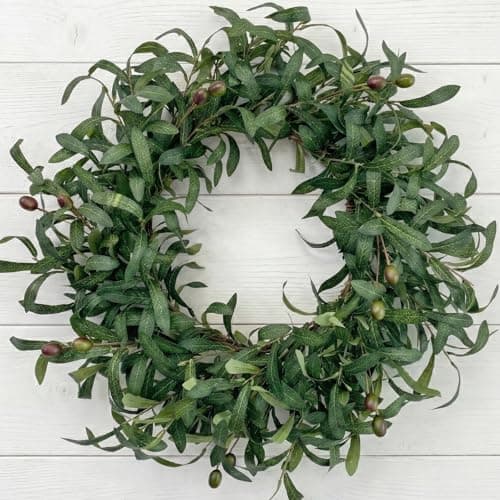 GinzeTop 24 Inch Olive Wreath for Front Door - Spring Summer Artificial Greenery Wreath with Lifelike Olive Fruits - Year Round Farmhouse Decor for Wall Window Indoor Outdoor - Image 1