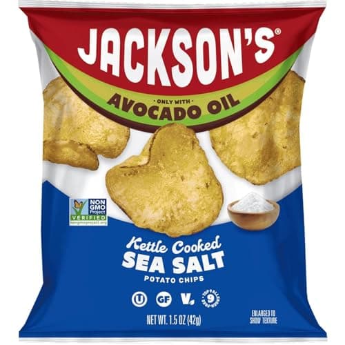 Jackson’s Potato Classic Kettle Chips with Sea Salt (1.5oz, Pack of 10) - Made with Premium Avocado Oil - Allergen-friendly, Gluten Free, Peanut Free, Vegan, Kosher - Shark Tank Product