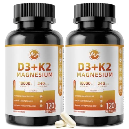 M inch Vitamin D3 K2 with Magnesium, Vitamin D3 10000 IU, Vitamin K2 MK-7 240 mcg, 6-in-1 K2 D3 Vitamin Supplement with Quercetin for Bone, Immune & Moo*d Support, Highly Bioavailable, 2 Packs - Image 1