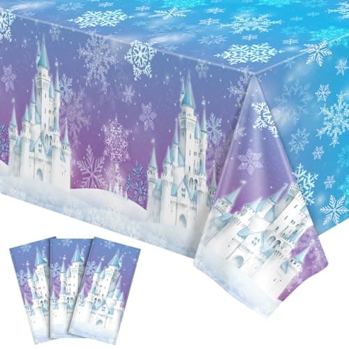 NatNarr 3 Pack Frozen Tablecloth, 54 x 108 Inch Snowflake Plastic Tablecloths Blue and Purple Snowflakes Table Cover, Winter Wonderland Table Cloth for Holiday Frozen Birthday Party Supplies - Image 1