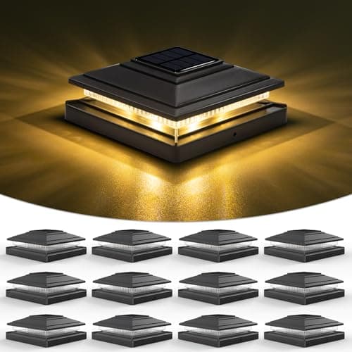 VOLISUN Solar Fence - Post Lights, Solar Post Cap Light Outdoor Waterproof 12pack, Black Deck Cap Light Solar Powered, for 4x4 5x5 6x6 Wooden/Vinyl Post - Image 1