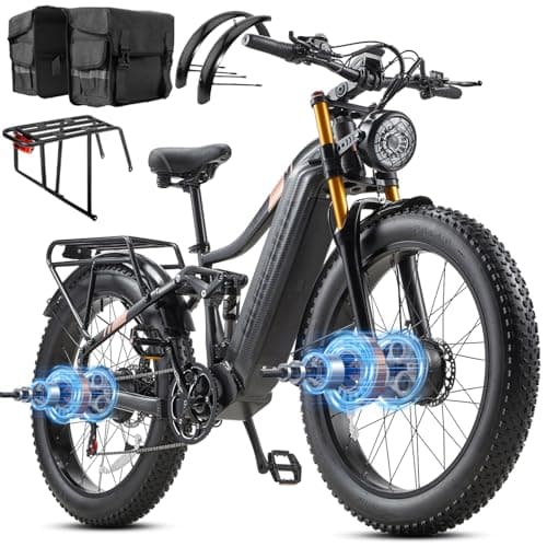 Electric Bike for Adults 3000W Peak AWD Dual Motor 48V 30Ah Battery Up to 90 Miles Long Range 30MPH Mountain E Bikes 26" Fat Tire Off-Road Full Suspension Electric Bicycle, Dual Hydraulic Brakes - Image 1