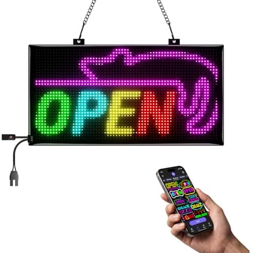 Programmable LED Open Sign,Support for Multiple Open Dynamic and Static Effects,App Control, for Business Window Glass Cafes Bar
