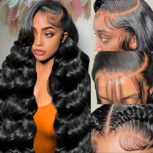 SUMT 30 Inch 13x6 Body Wave Lace Front Wigs Human Hair 200% Density HD Transparent Lace Front Wig Pre Plucked with Baby Hair Virgin Human Hair Frontal Wig for Women Natural Black - Image 1