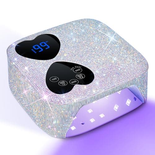 UV LED Nail Lamp Cordless, HUITINE 80W Rechargeable UV Light for Gel Nails, Professional Gel Light Dryer with 5 Timers & Mirror Base, Sparkling Rhinestones Diamond Curing Lamp for Salon & Home - Image 1