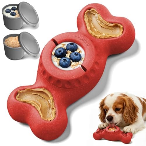PETSWEET 3-in-1 Enrichment Dog Toy for Aggressive Chewers, Frozen Treat Toy & Interactive Treat Dispenser with Peanut Butter Grooves, Long Lasting Chew Toy for Large Dogs, Easy to Clean, Red - Image 1