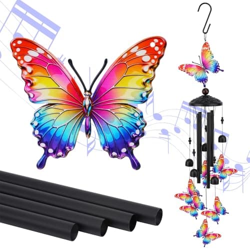 Butterfly Wind Chimes Gifts for Women Sister Friends, Mothers Day Birthday Anniversary Housewarming Gifts for Mom Grandma Wife, Outdoor Garden Decor, Patio Porch Hanging Wind Chimes - Image 1