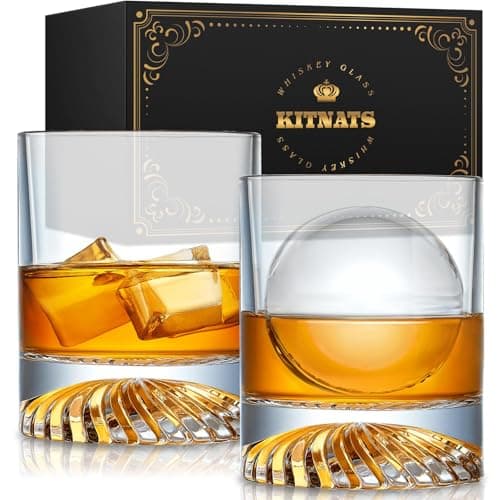 KITNATS Hand Blown Crystal Old Fashioned Whiskey Glasses Rocks Glasses Drinking Cocktail Bourbon Scotch Rum Vodka Liquor 12 OZ - set of 2 Gifts for Men - Image 1
