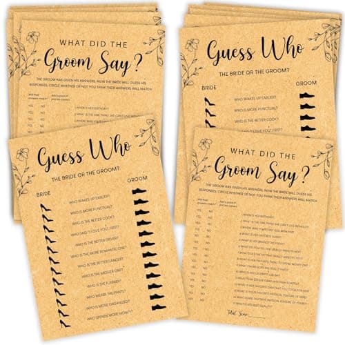 STOFINITY Guess Who Bride Or Groom Bridal Shower Game - 50 Pcs What Did The Groom Say Game, Bridal Party Games Ideas, Wedding Games for Guests Bride Shower Decorations - Image 1