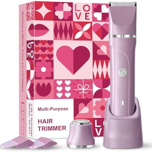 Bikini Trimmer for Women - Flawless 2 in 1 Electric Razors for Women for Facial Hair Removal, Body & Legs, Waterproof Cordless Razors for Women with USB Charging Base, Perfect Self-Care Gift for Her - Image 1