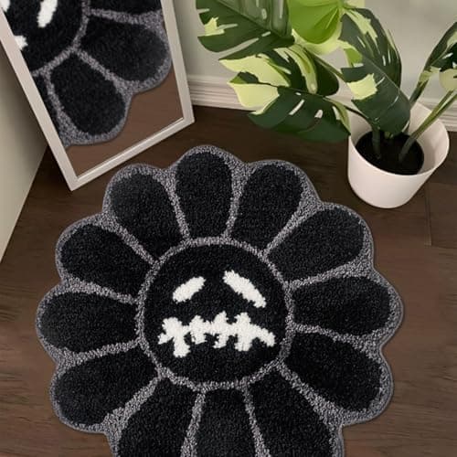 Shovagy Trippy Happy Face Rug Cool Rugs Tufted Quick Dry Bath Mats for Bathroom Non Slip Bath Mat Water Absorbent 3.3FT Black Bathroom Rugs Halloween Gothic Ghost Skull Horror Decor Carpet - Image 1
