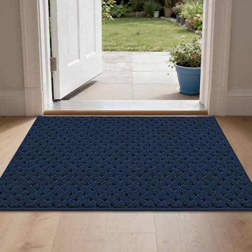 BEQHAUSE Dirt Trapper Door Mat Non-Slip Entryway Rugs Stain Resistant Absorbent Dog Doormats Woven-Look Washable Welcome Floor Doormat for Front Back Door, Dirty Wet Shoes & Paws, 24" x 36", Blue - Image 1