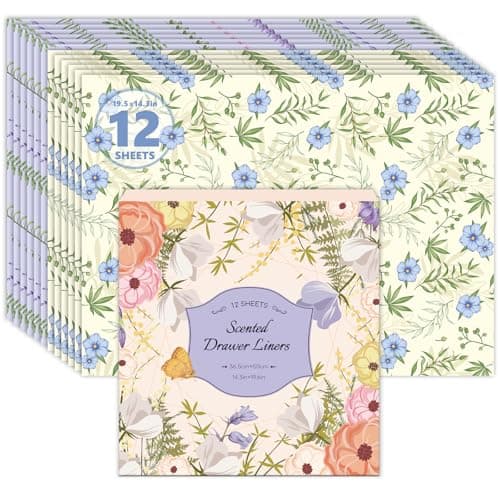 SCENTORINI Scented Drawer Liners for Dresser,6 Linen + 6 Lavender Scent Drawer Paper Liners, Paper Sheets Liner 14.3x19.5 Inch, for Fragrant Home Shelf Closet Bedroom Drawer - Image 1