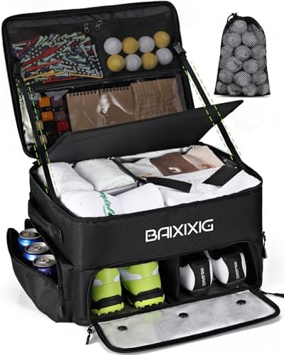 BAIXIXIG Golf Trunk Organizer and Ball Bag, 2-Layer Storage with Shoe Pocket, Storage for Golf Accessories, Gifts for Golfers - Image 1