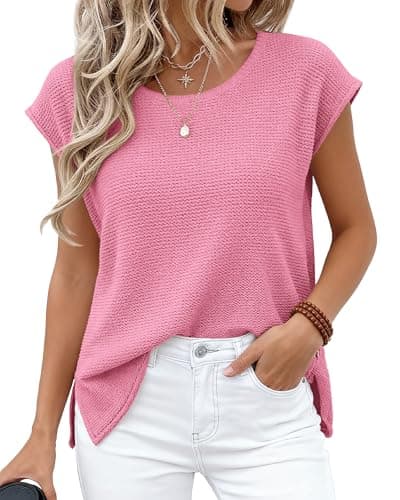 BTFBM Sweater Vest Women 2026 Spring Summer Cap Sleeve Crew Neck Casual Loose Business Tops Western Vacation Outfits(Pink, Large) - Image 1