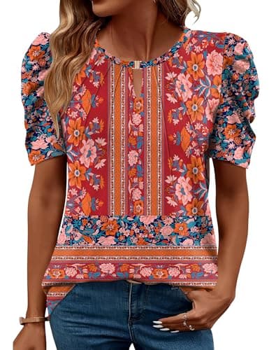 LUYAA Spring Tops for Women Trendy Floral Blouses Summer Tops Business Casual Outfits Clothing 2025 Cute Short Sleeve Shirts Lightweight S - Image 1