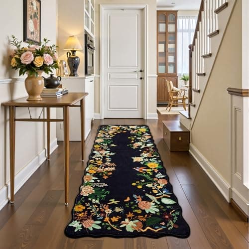 Rugflix 2x6 Runner Rug for Hallway, Washable Kitchen Runner Non Slip, Soft Low Pile Entryway Carpet, Vintage Floral Stain Resistant Long Laundry Room Rugs for Bedroom, Stairs - Image 1