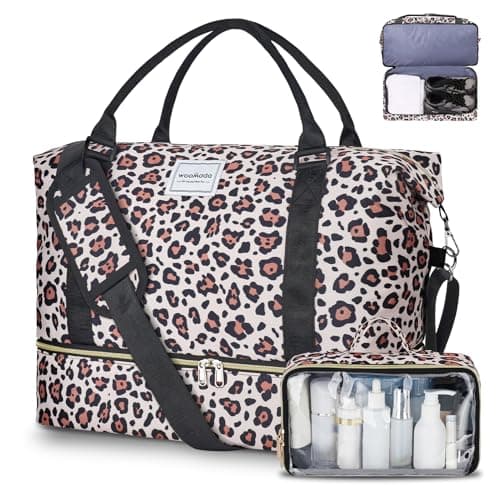 WOOMADA Weekender Overnight Bag for Women, Carry on Shoulder Travel Duffel with Shoes Compartment,Gym Bag with Toiletry Bag(brown leopard) - Image 1