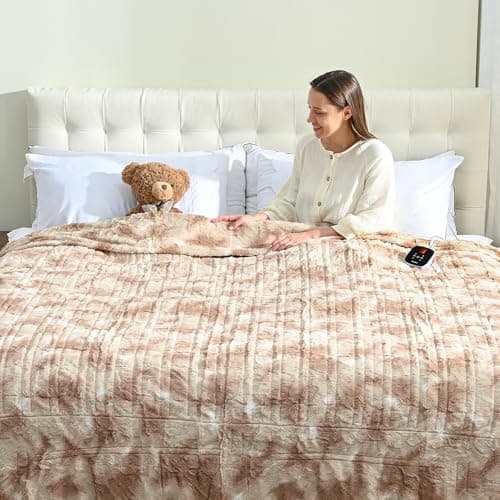 Fantico Heated Electric Blankets - Soft Flannel Heating Throw Heating Electric Blanket Full Size 77" × 84" Champagne - Faux Fur & Sherpa - Image 1