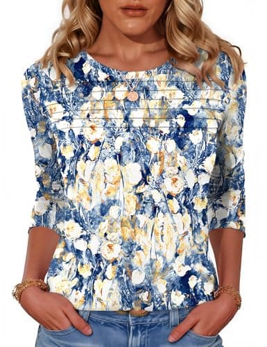 Blingfit Tops for Women Loose Fit Dressy Shirts Casual Wear with Floral Long Sleeve Basic Lightweight Cozy Fall Winter Fashion Clothes S - Image 1