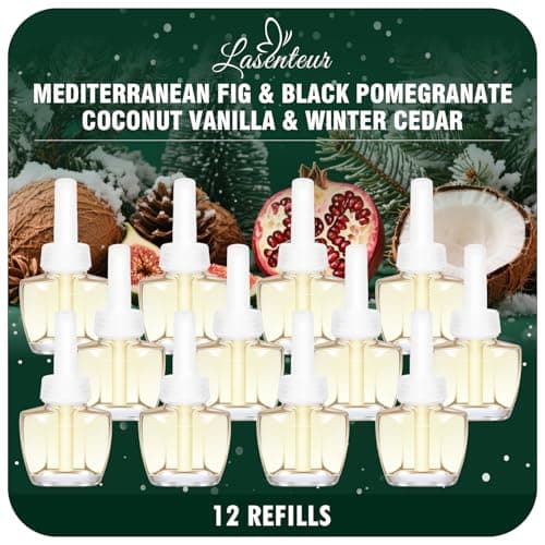 Plug in Air Freshener Refills 12 Pack – Mediterranean Fig, Black Pomegranate, Coconut Vanilla & Winter Cedar Scents for Bathroom & Home – Compatible with Air Wick & Glade, Not Include Glade Plus - Image 1